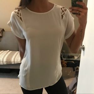 White cuffed short sleeve blouse